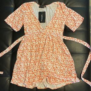 pyt white floral dress with red flowers